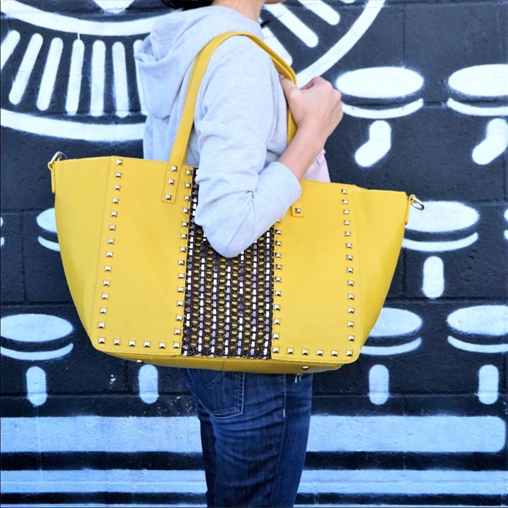 Pink Haley Yellow Studded Tote